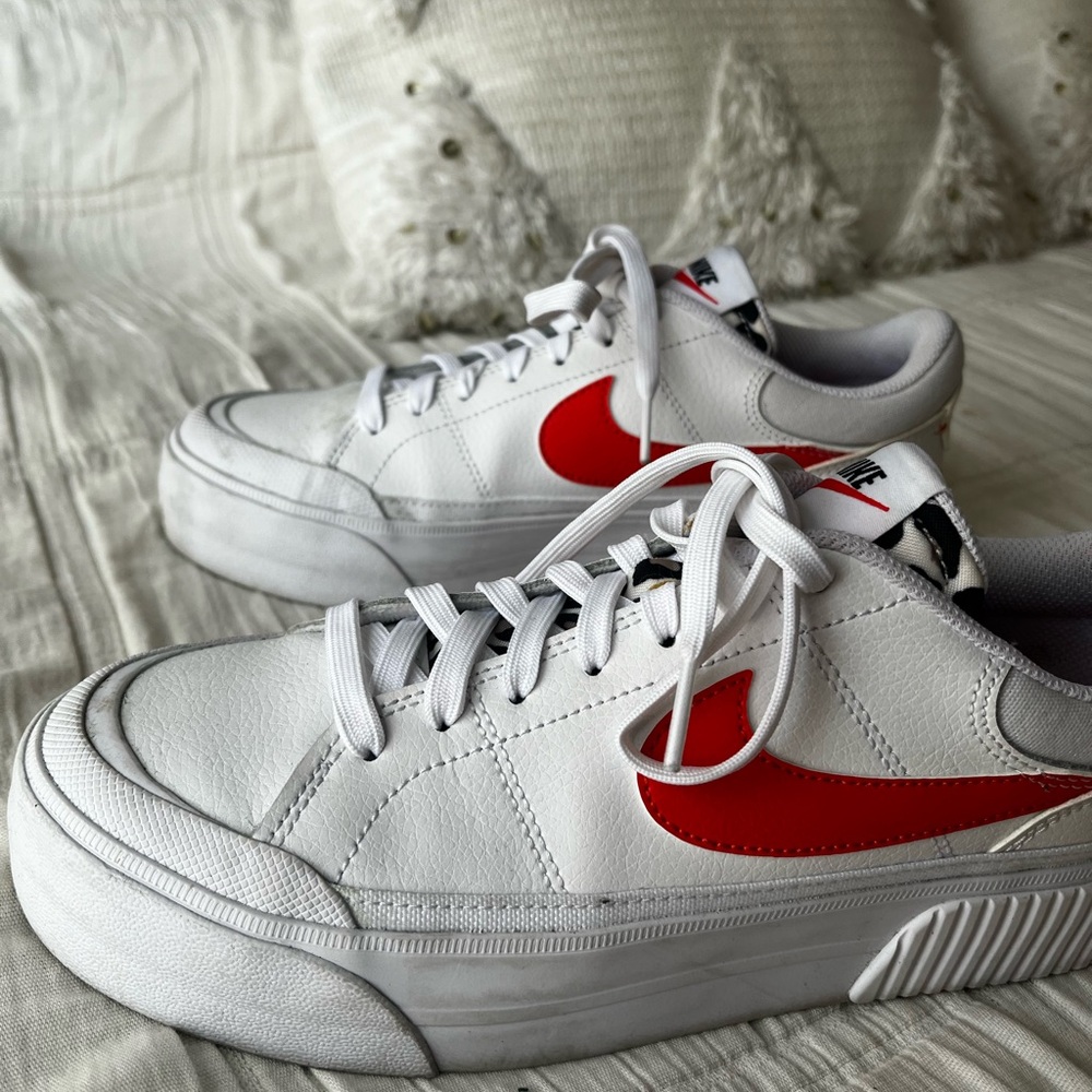 Nike White Sneakers with Red Accents